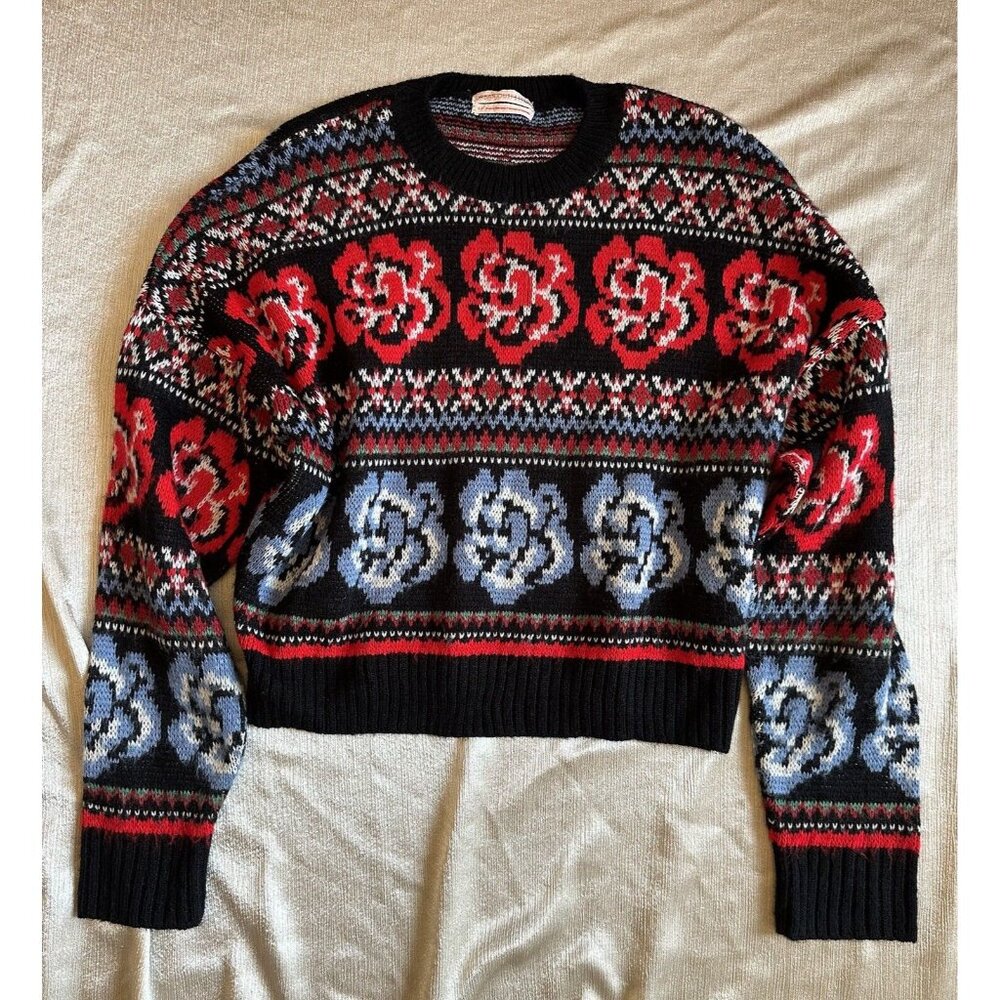 Urban Outfitters Crop Sweater Size Small Floral Boho Fair Isle Red Blue‎ Trendy